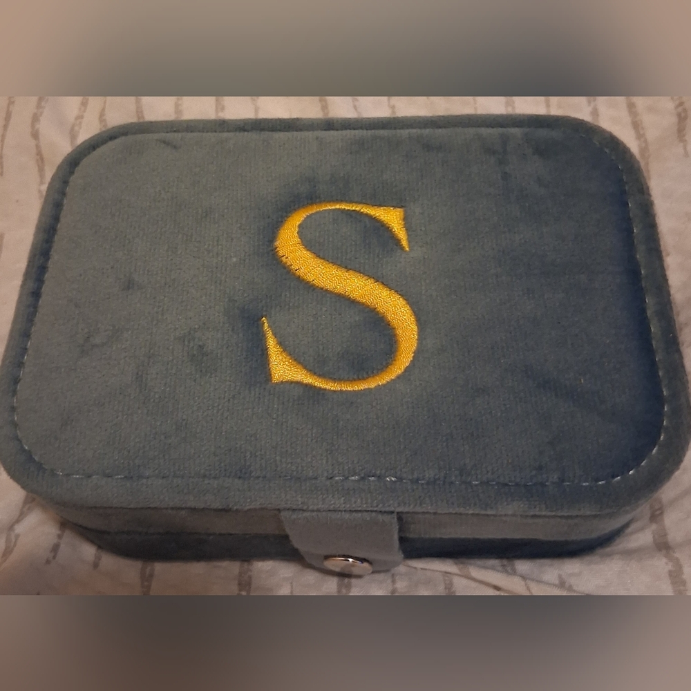 Gray Jewelry Box with Gold Initial S